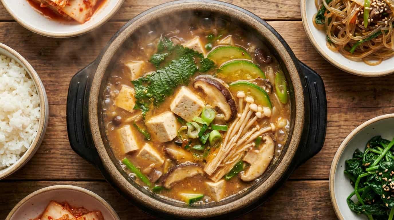 뚝배기에 담긴 뜨끈한 들깻잎 된장찌개