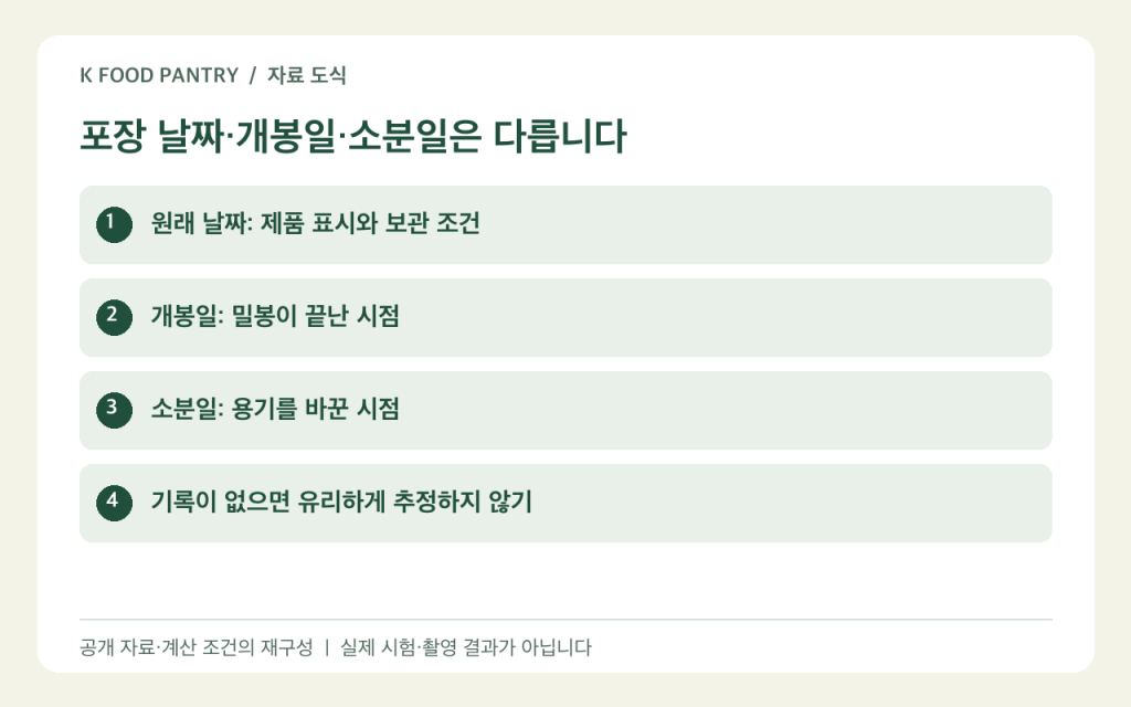 소비기한·개봉일·소분일을 구분하는 기록 도식