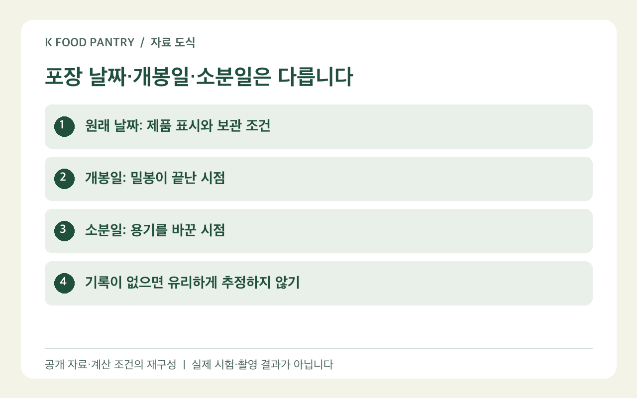 소비기한·개봉일·소분일을 구분하는 기록 도식