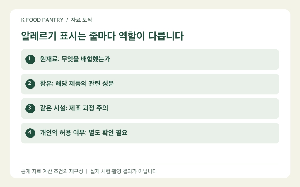 원재료·함유·제조시설 알레르기 문구 구분 도식